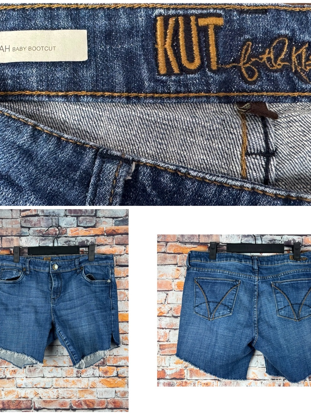 KUT From The Kloth Farrah Baby Bootcut Cutoff Denim Blue Jeans Size 12